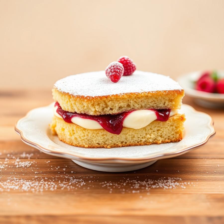 Classic Victoria sponge dusted with icing sugar